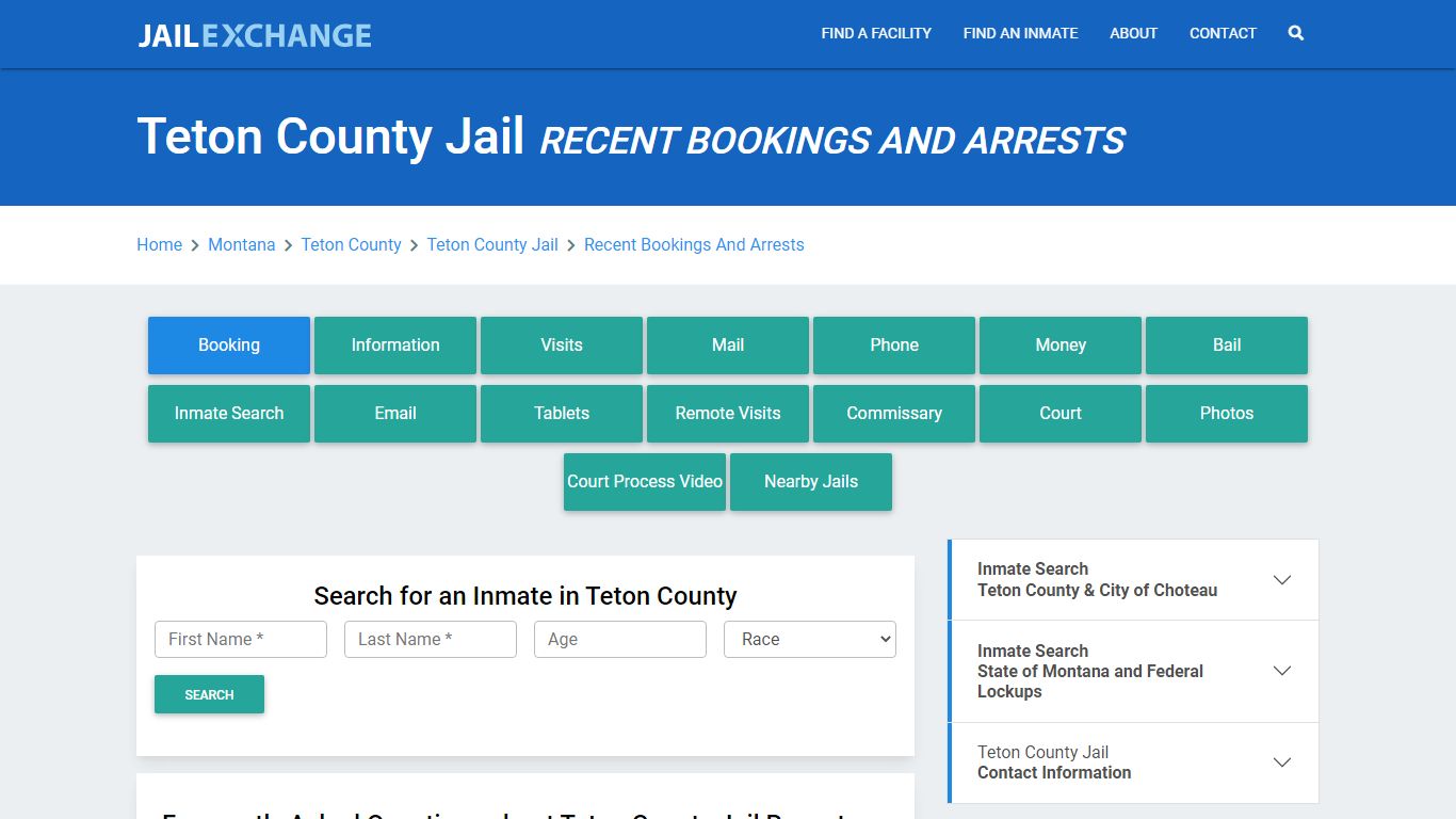 Teton County Jail & Sheriff MT Recent Arrests and Bookings