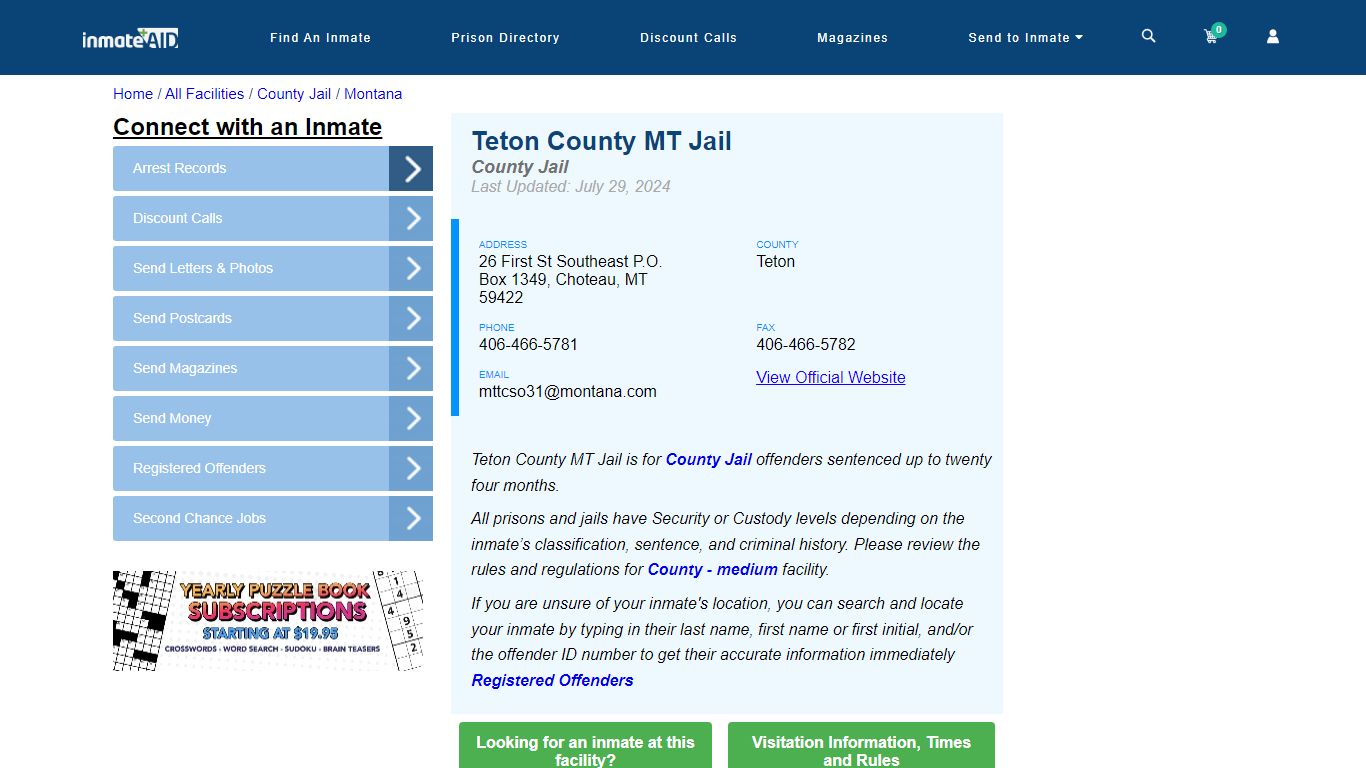 Teton County MT Jail - Inmate Locator